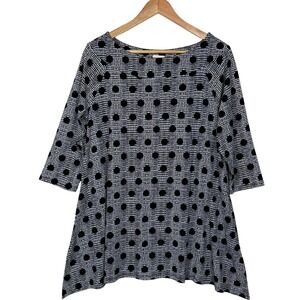 Chicos Polka Dot Tunic Womens 1 Black White 3/4 Sleeve Top A-Line Stretch Chic